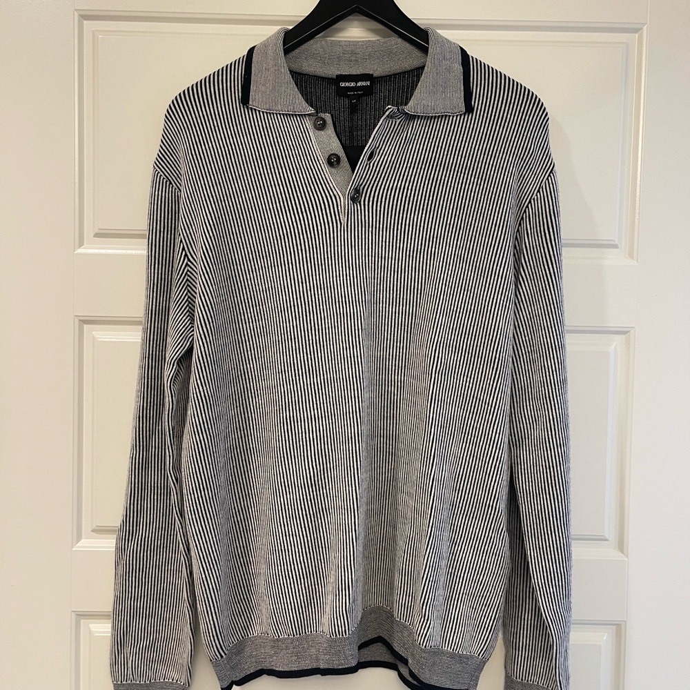 Giorgio Armani Men's Striped Sweater - Navy and Gray